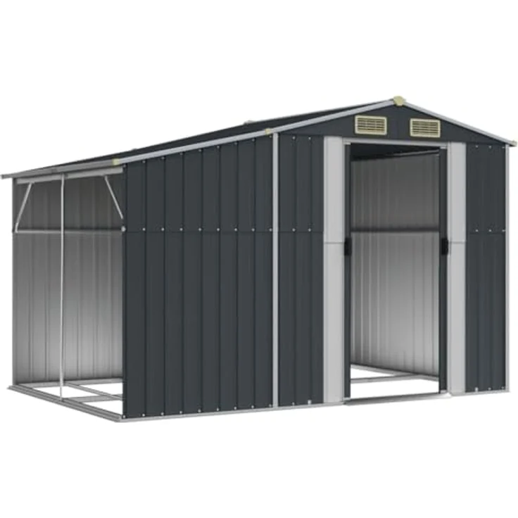 vidaXL Gerätehaus, Gartenhaus mit Schrägdach Griffe, Gartenschuppen Schuppen mit Stauraum, Geräteschuppen Metallschuppen, Anthrazit 277x192,5x179 cm Verzinkter Stahl – Bild 3
