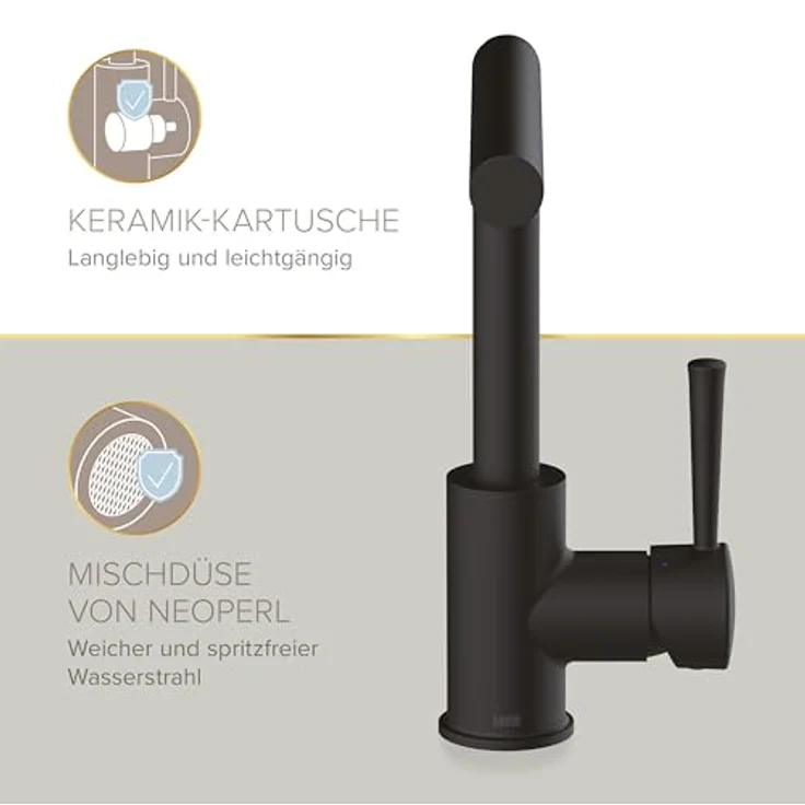 Lenz Küchenarmatur OLINA, Schwarz, mit Anti-Fingerabdruck Oberfläche und 360°-Schwenkfunktion – Bild 7