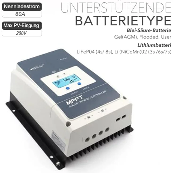 SolarV MPPT Laderegler Tracer6420AN, 60A Nennladestrom, LCD Display, geeignet für verschiedene Batterietypen – Bild 2
