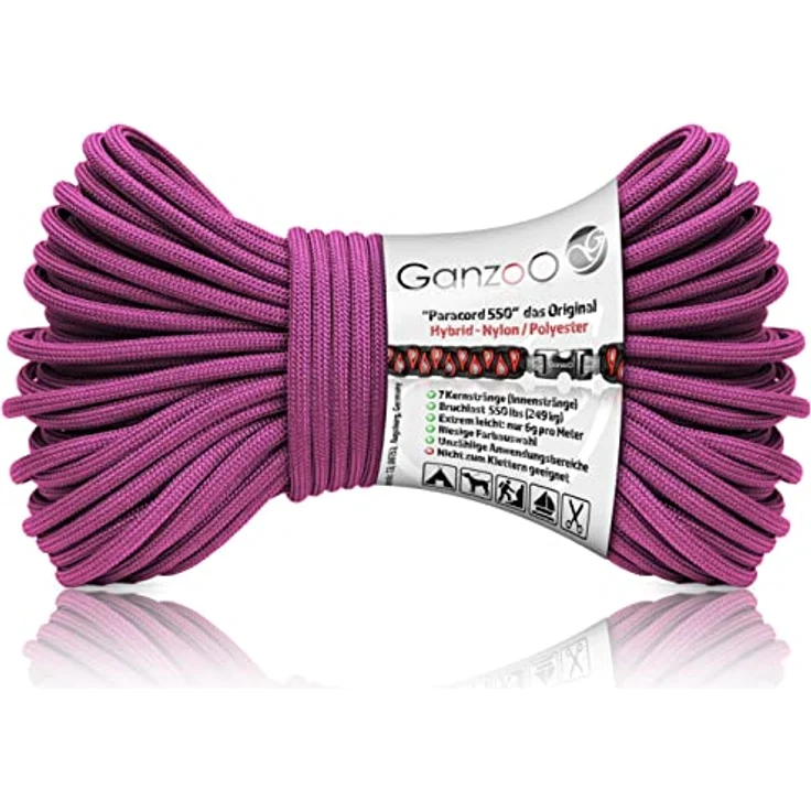 Ganzoo Paracord 550 Seil / Typ III "Hybrid" / Grape Seil, reißfest und farbecht – Bild 2