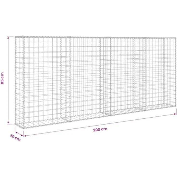 vidaXL Gabionenwand mit Abdeckung Verzinkter Stahl 200×20×85 cm – Bild 4