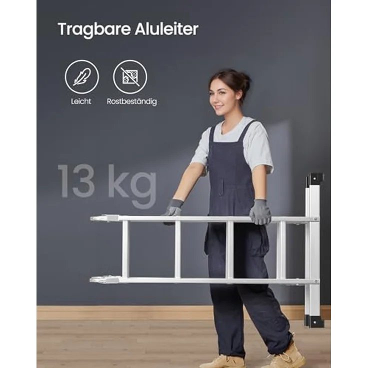 SONGMICS Leiter, Mehrzweckleiter, Aluleiter, 6 Positionen, bis 150 kg, 430 cm lang, silbern – Bild 4