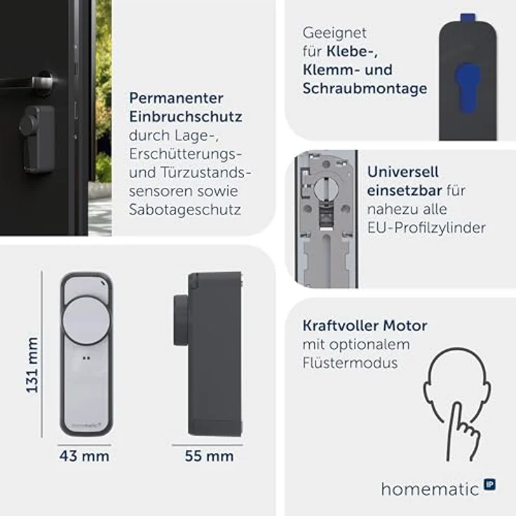 Homematic IP Türschlossantrieb pro, anthrazit-silber, Smart Lock mit permanenter Türüberwachung, steuerbar per App, Alexa & Google Home, 162826A0 – Bild 3