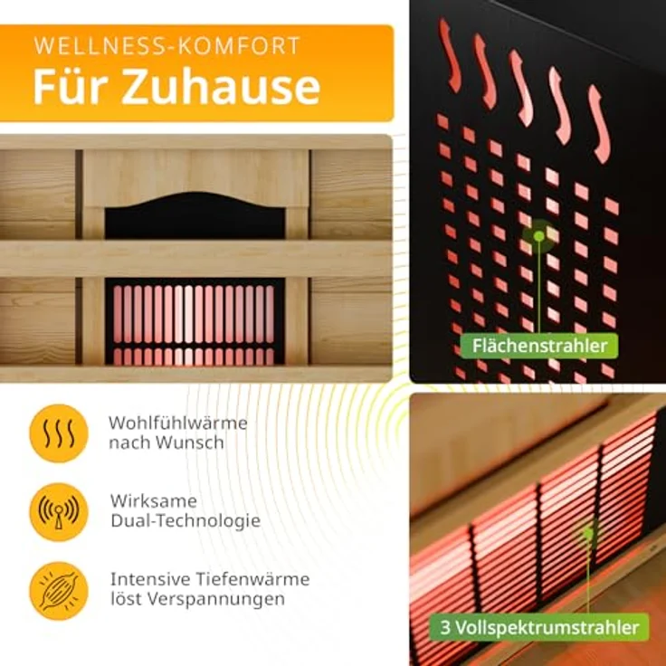 Artsauna Infrarotkabine Göteborg, Vollspektrumstrahler 1450 W, natur, 90x190x90 cm, LED-Beleuchtung, Bluetooth und Radio – Bild 3