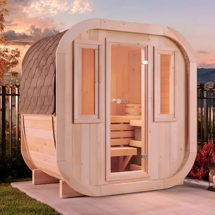 FinnTherm Fasssauna ScandiCube Mini XXS, 42 mm, 42 mm Wandstärke, nordische Fichte, 2 bronzierte Fenster