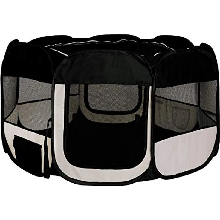 lionto Welpenauslauf aus Oxfordgewebe Tierlaufstall 110 cm Ø Höhe 64 cm, schwarz/beige