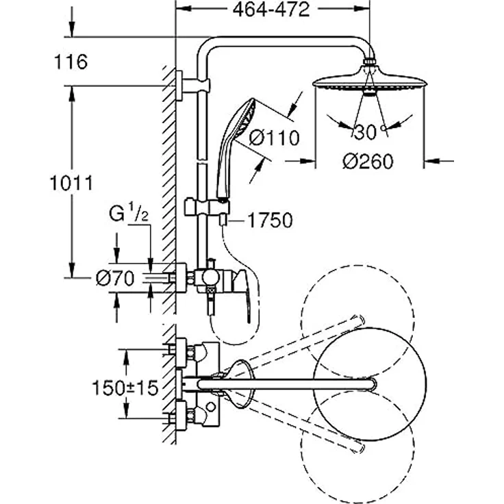 GROHE Vitalio Joy 260 - Duschsystem mit Einhandmischer (wassersparend, 3 Strahlarten, Wandmontage, Antikalk- System), chrom, 27684001 – Bild 3
