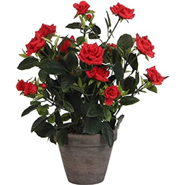 MICA Decorations Rosenstrauch Kunstpflanze im Blumentopf Stan - H33 x Ø25 cm - Rot – Bild 1