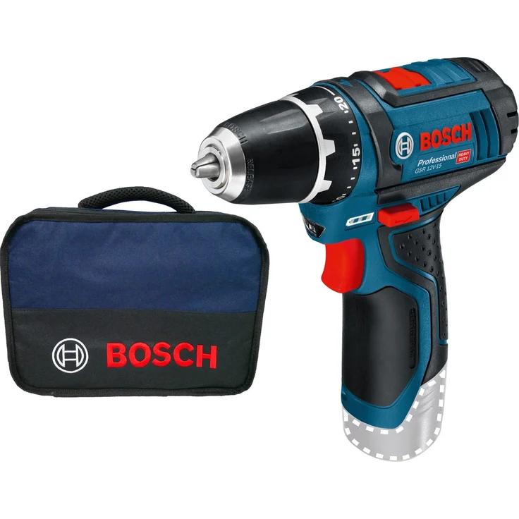 Bosch Akku-Bohrschrauber GSR 12V-15 Solo, 30 Nm Drehmoment, kompakt im Softbag