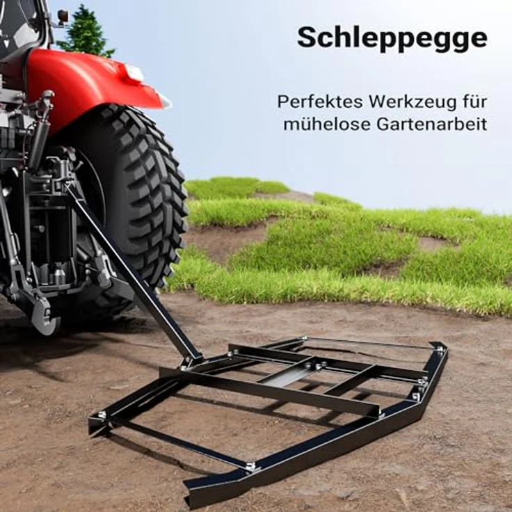 Wiltec Schleppegge 190 x 98 cm, robuste Wiesenegge für Rasentraktor, ATV und UTV, ideal zur Bodenbearbeitung und Bodennivellierung – Bild 2