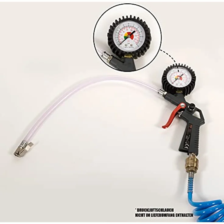 MAUK 13tlg Reifenfüller Druckluft Set mit Manometer und 8tlg Adapterset, max. 8 bar, für Autoreifen, Fahrräder, Luftmatratzen – Bild 5