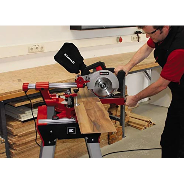 Einhell Zug Kapp Gehrungssäge TE-SM 2534 Dual (1800 W, Sägeblatt Ø 250 mm, Schnittbreite 310 mm, Softstart, schwenkbarer Sägekopf, Laser, LED-Licht) – Bild 2