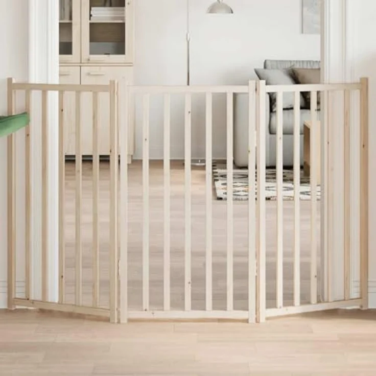 vidaXL Hundetor 3-TLG., Hundegitter Faltbar Pflegeleicht, Schutzgitter für Wohnzimmer Küche Treppe, Haustiertor Türschutzgitter, Massivholz Tanne – Bild 2