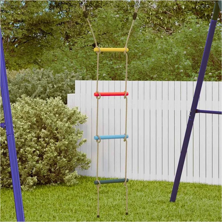 vidaXL Strickleiter, Strickleiter für Kinder mit 4 Sprossen Mehrfarbig, Outdoor-Schaukel mit Kunststoff-Sprossen und PE-Seilen