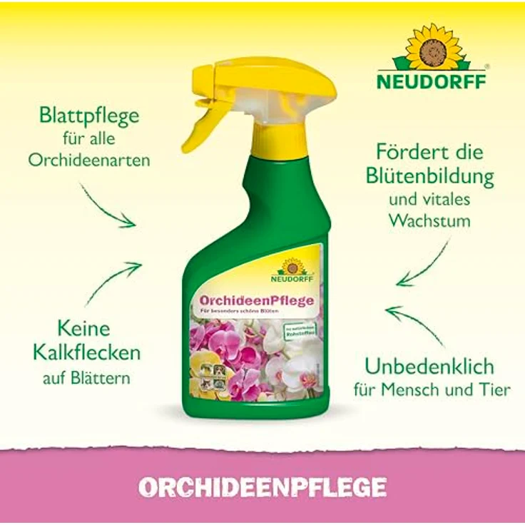 Neudorff OrchideenPflege, Blattpflege zur Förderung der Blütenbildung und des vitalen Wachstums, 250 ml, ohne Kalkflecken – Bild 2