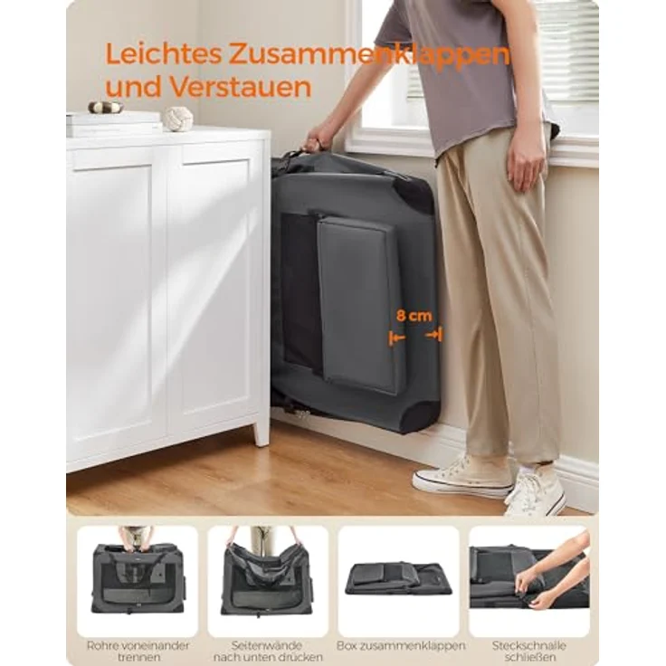 Feandrea Hundebox faltbar, Transportbox Hund, XXXL, atmungsaktiv tragbar, grau PDC10G01 – Bild 5