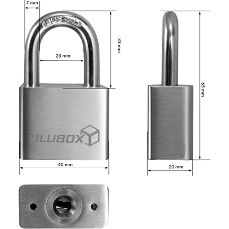 Alubox Vorhängeschloss Edelstahl, 40 mm mit 4 Schlüsseln und Bügelstärke 7 mm – Bild 4