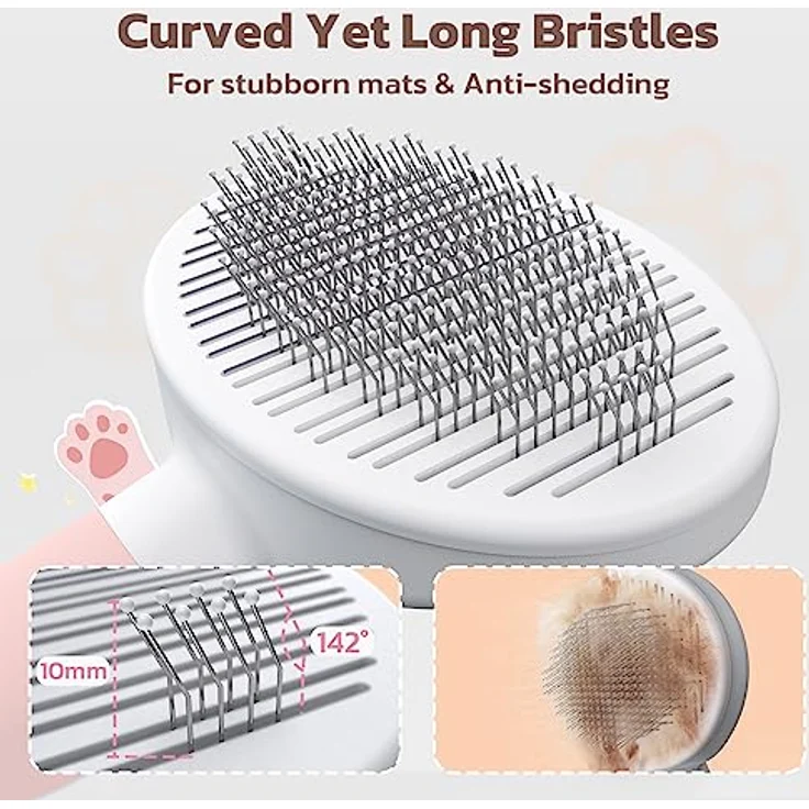 Zivacate Katzenbürste Hundebürste [Ergonomischer Griff & Ein-Klick-Reinigung] Groomi Werkzeug für kurz- & langhaarige Hunde/Katzen/Kaninchen, Unterwollbürste(Rosa) – Bild 4
