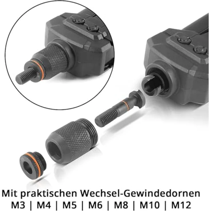 STAHLWERK Blindnietzangen Set NZ-16 ST, Nietzange mit Wechsel-Gewindedorn M3-M12, inkl. 70 Nietmuttern und Koffer – Bild 5