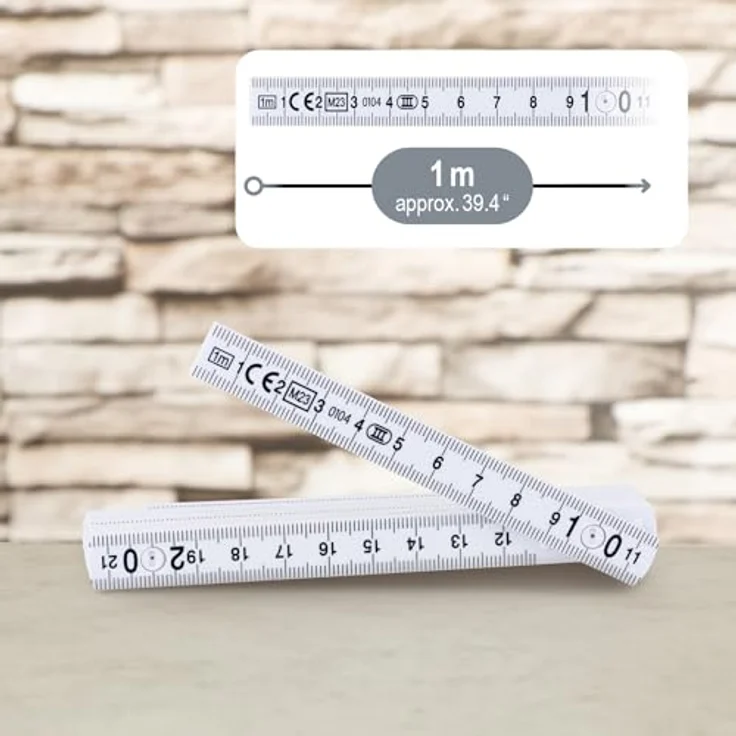 com-four® 5X Mini-Zollstock, 1 Meter Kunststoff Gliedermaßstab mit 10 Gliedern, metrisch, weiß, 5 Stück – Bild 4