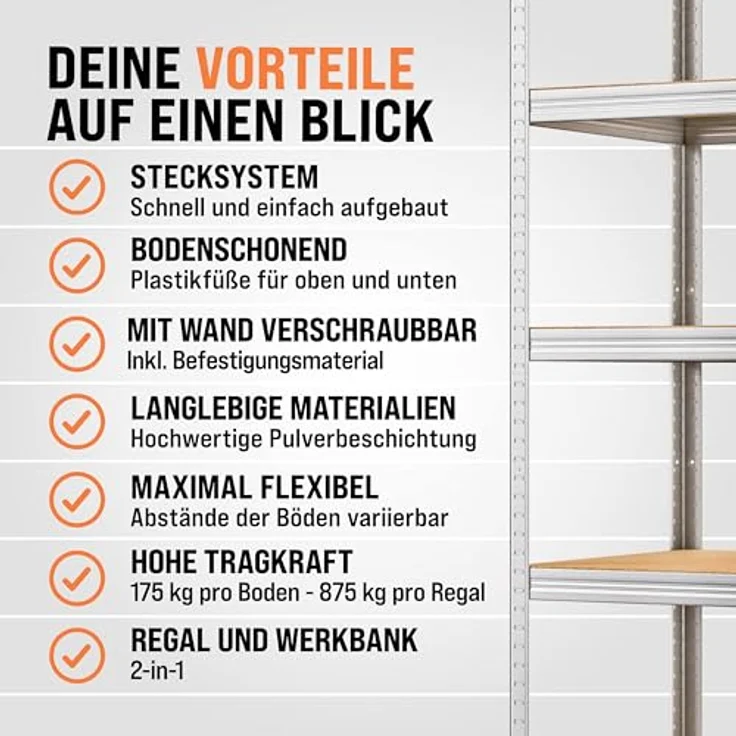 2x Monzana Schwerlastregal XL 180x90x60cm 875kg 5 MDF-Platten Regal Lagerregal Kellerregal Steckregal Werkstattregal – Bild 6