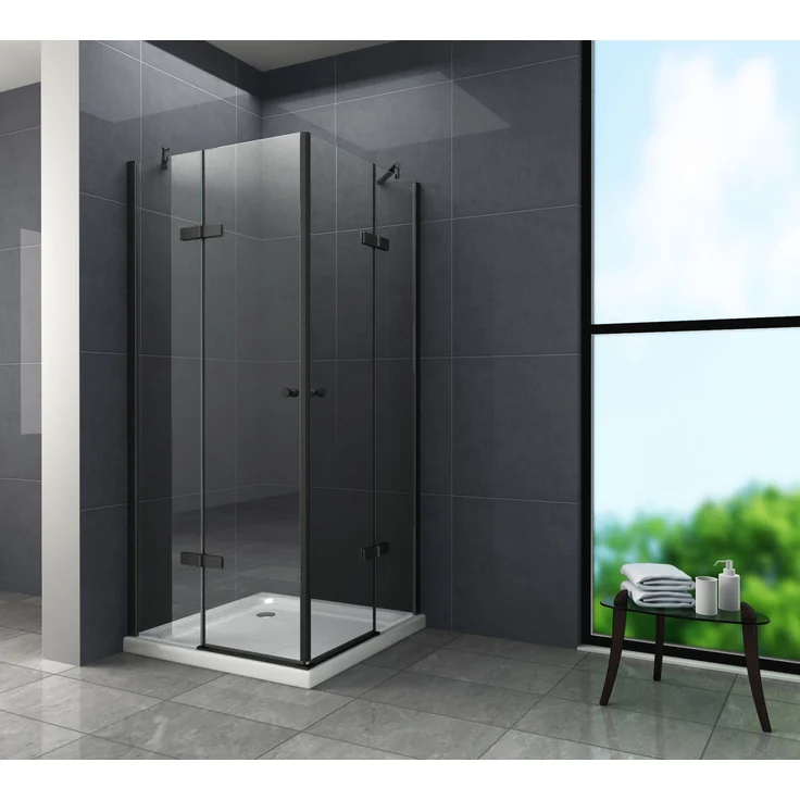 Glasdeals Duschkabine CORNO, schwarz, 80 x 80 x 195 cm, 8 mm Sicherheitsglas, rahmenlose Konstruktion, Easy-Clean-Beschichtung
