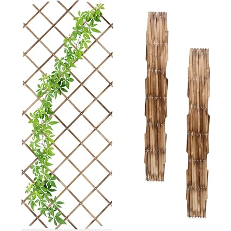 Relaxdays Rankgitter ausziehbar, 3er Set Holz, geflammt, 180x90 cm, ideale Rankhilfe für Kletterpflanzen, Blumengitter zur Wandmontage – Bild 1