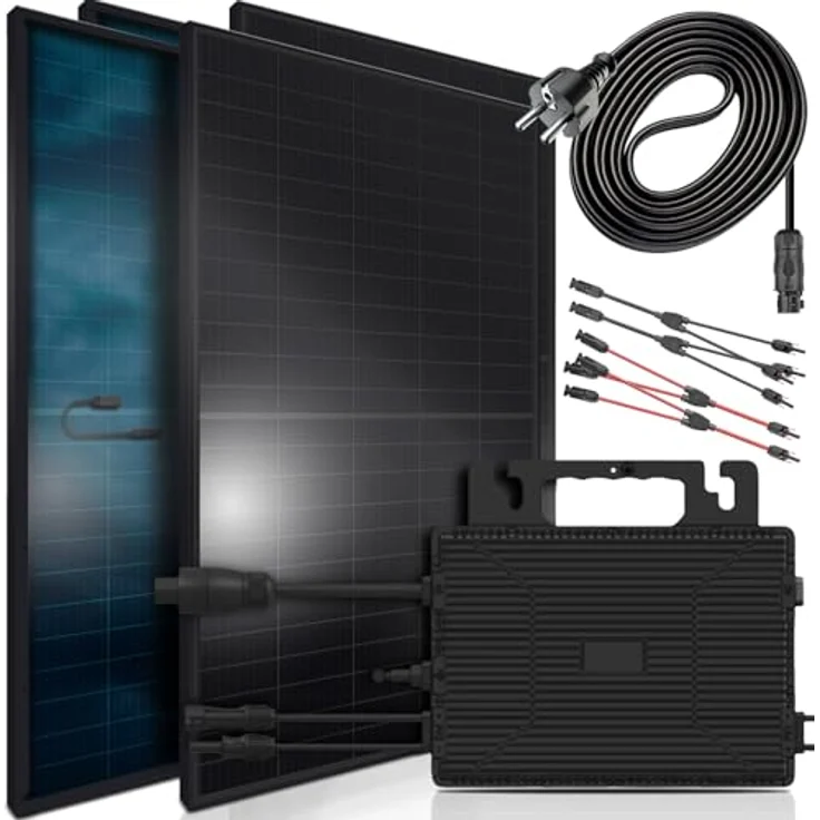 SUNNIVA® Balkonkraftwerk FULL BLACK BIFACIAL GLAS GLAS 2392W/800W Solaranlage mit 800W Astro Energy Micro Wechselrichter Wifi Bluetooth, upgradebar drosselbar, 4x460W Bifaziale Solarmodule, 5m Kabel – Bild 1