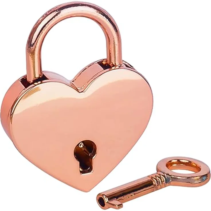 HMF Mini Deko Vorhängeschloss mit Schlüssel in Herzform | 3,9 x 3 x 0,7 cm | Roségold