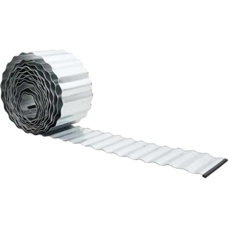 vidaXL Beetumrandung Raseneinfassung 10 m x 10 cm, Verzinkter Stahl, Silber, Wetterfest und Flexibles Rollendesign – Bild 1
