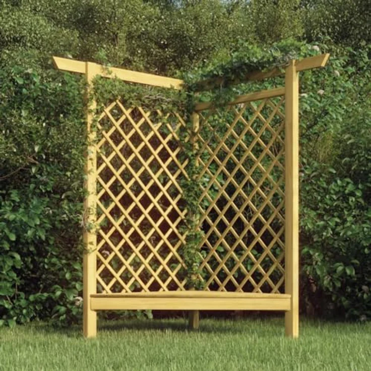 vidaXL Eckpergola mit Bank, 166x81x174 cm, grün imprägniertes Kiefernholz, stabile Rankhilfe für Kletterpflanzen – Bild 3