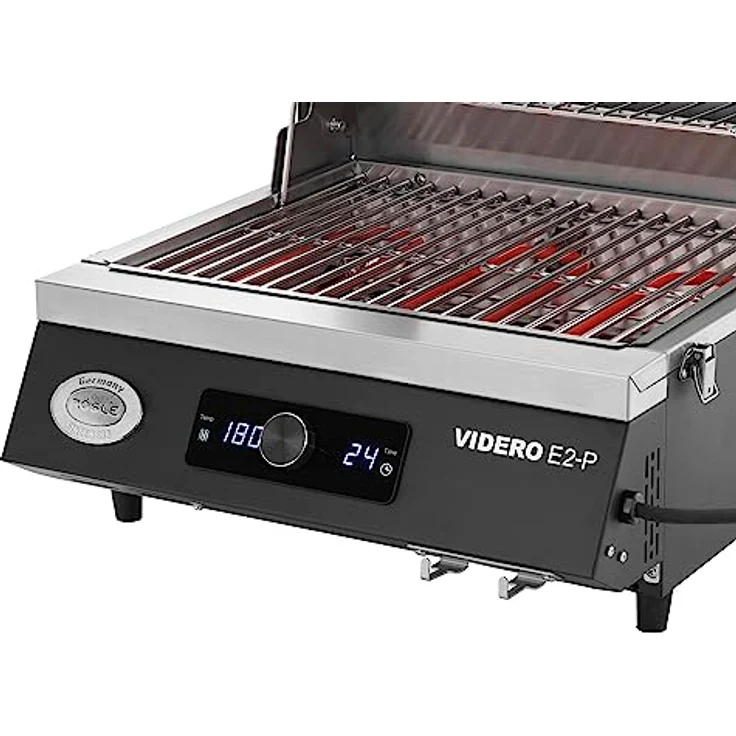 RÖSLE Elektrogrill BBQ-Portable Videro E2-P, tragbarer Tischgrill mit 2 Brennern, Warmhalterost und Deckel mit Glaseinsatz, pulverbeschichteter Stahl, schwarz/silbern - Preisvergleich – Bild 3