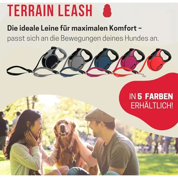 KONG Terrain Hundeleine, einziehbar mit Softgrip-Griff und intuitivem Bremssystem, Schwarz – Bild 4