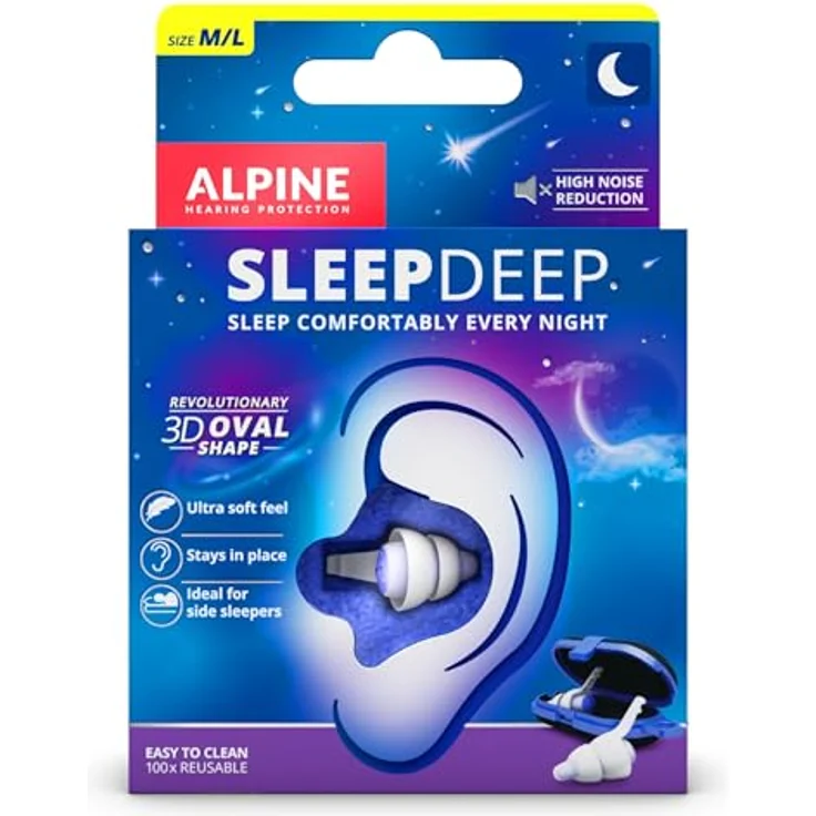 Alpine SleepDeep Weiche Ohrstöpsel zum Schlafen, Größe M/L, 3D-Ovalform und geräuschdämpfender Kern für maximalen Komfort und Dämpfung, Für Seitenschläfer geeignet, Reduzieren Schnarchgeräusche – Bild 1