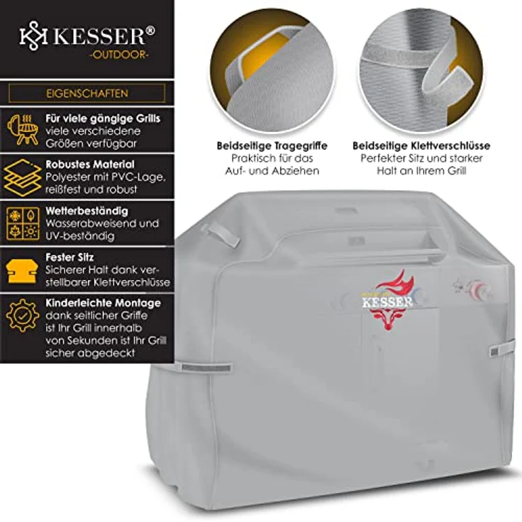 KESSER Premium BBQ Grillabdeckung Gasgrill Grillhaube Abdeckung Wetterfest - für Weber, Brinkmann, Char Broil Grill Abdeckhaube Schutzhülle 600D Oxford- Gewebe Reißfest Grau, 147 x 61 x 122 cm (BxTxH) – Bild 2