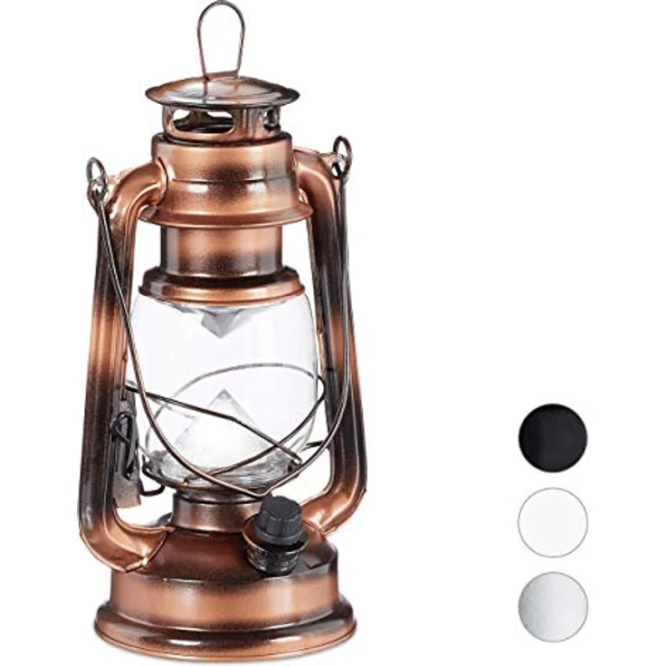 Relaxdays Sturmlaterne LED, Retro Sturmlampe als Fensterdeko oder elektrische Gartenlaterne, batteriebetrieben, Kupfer, 24 x 15 x 11.5 cm – Bild 1
