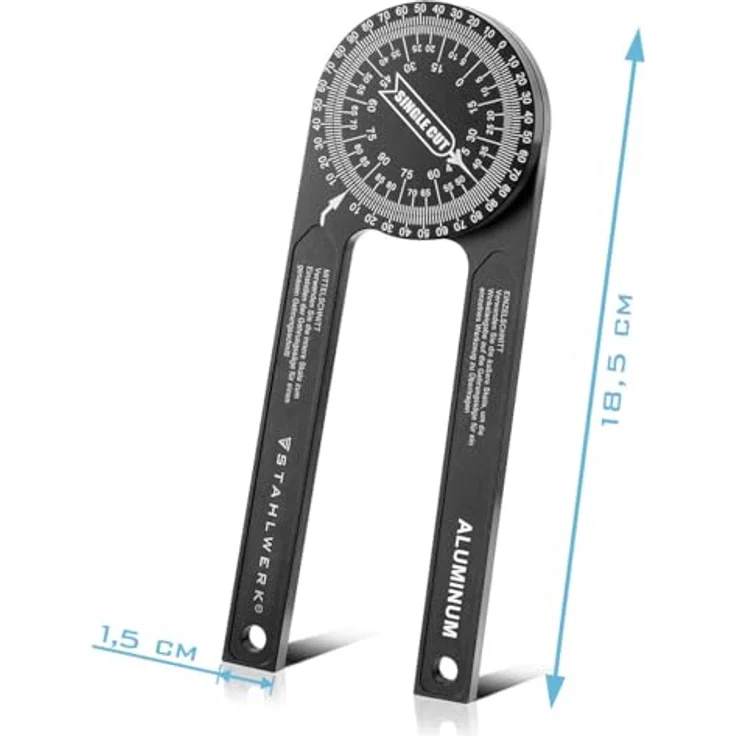 STAHLWERK Winkelmesser 360° Grad aus Aluminium, L:22,5 cm, präzises Messwerkzeug für Gehrungsschnitte – Bild 7