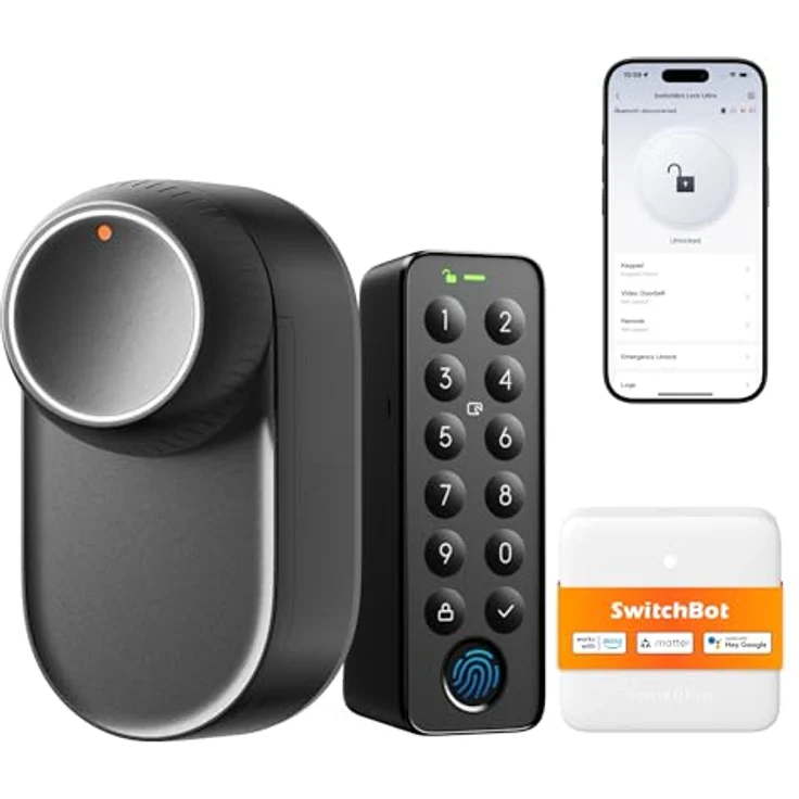 SwitchBot WLAN Smart Lock Ultra, Elektronisches Türschloss mit Fingerabdruck-Entsperrung, aufladbarem Akku, 18 Entsperrungsmethoden, Matter-Unterstützung – Bild 1