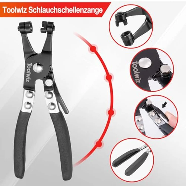 Toolwiz Schlauchklemmenzange, Schlauchschellenzange für Ring- und Flachbandschellen, 1-3/4 Zoll Öffnung, rutschfester Griff und schwenkbare Spitze – Bild 5
