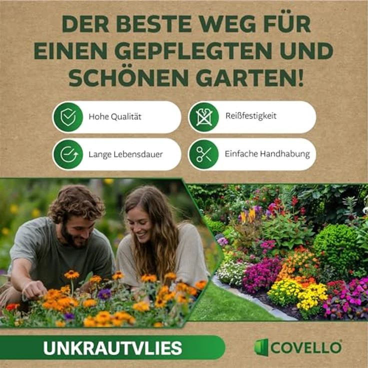 Covello Unkrautvlies 1m² Top Line – wasserdurchlässige Unkrautschutzfolie mit hoher UV-Stabilisierung, reißfestes Vlies 150g/m², schwarz – Bild 5