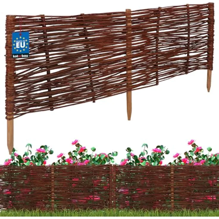 KOTARBAU® Beetbegrenzung aus Weide, 100 x 40 cm, ökologische Weidenpalisade für Gartenbeete und Rasenkanten