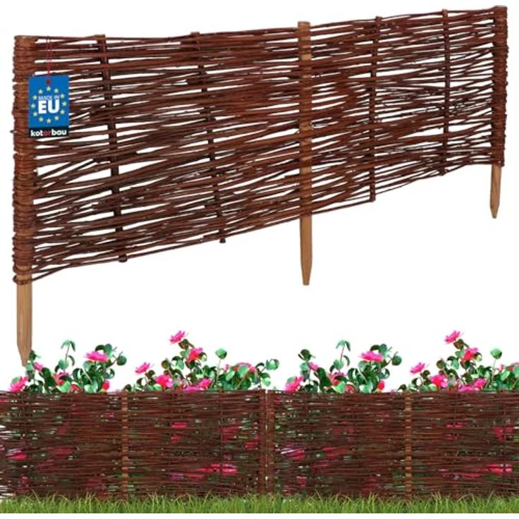 KOTARBAU® Beetbegrenzung aus Weide, 100 x 40 cm, ökologische Weidenpalisade für Gartenbeete und Rasenkanten – Bild 1