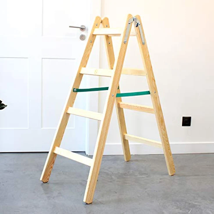 Verdone Holzleiter Standard 2x4 Stufen 150kg klappbare Malerleiter Doppelstufenleiter, astfreies Massivholz, imprägniert, Eimerhaken, 124 cm - blau – Bild 2