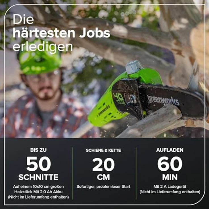 Greenworks Akku-Hochentaster G40PSF Li-Ion 40V 20cm Schwertlänge 8 m s Kettengeschwindigkeit Alustan – Bild 4