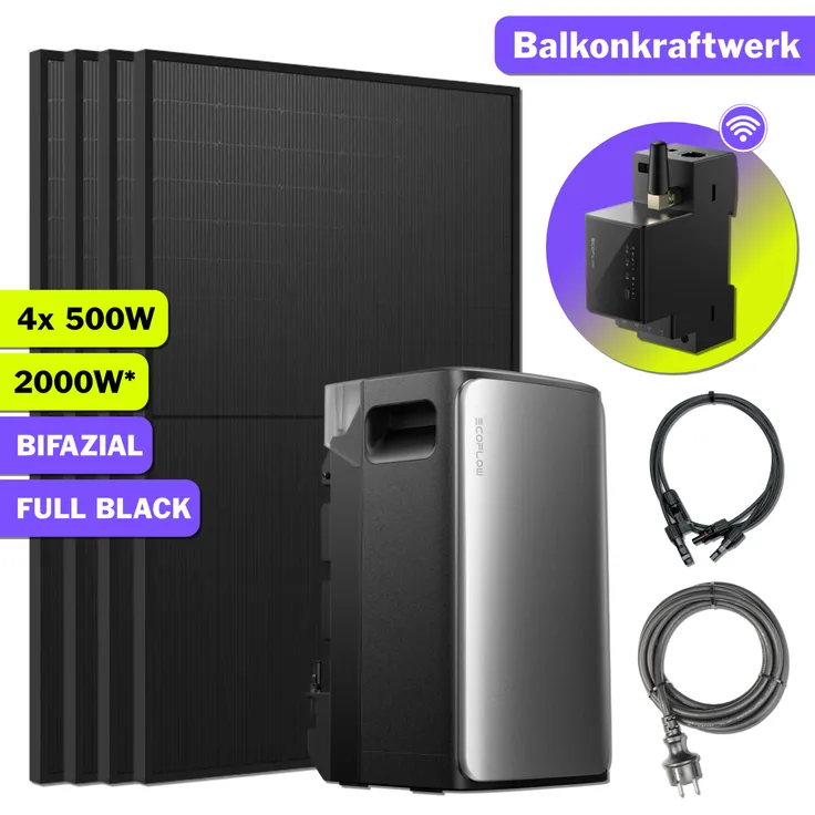 EcoFlow STREAM Ultra, 2000W Balkonkraftwerk mit 1,92 kWh LiFePO4-Speicher und integriertem Wechselrichter, mobil einsetzbar