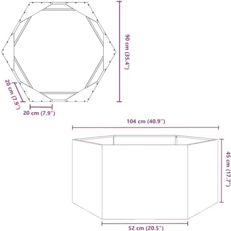vidaXL Pflanzkübel Sechseckig 104x90x45 Edelstahl, Witterungsbeständig und mit erhöhtem Design – Bild 3