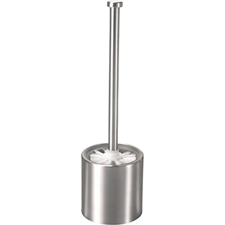 axentia WC Bürste Edelstahl & Behälter matt gebürstet - Garnitur mit Toilettenbürste, Toilettenbürstenhalter & Ersatzbürste - Design WC Set stehend ohne Bohren, 10 x 10 x 36 cm