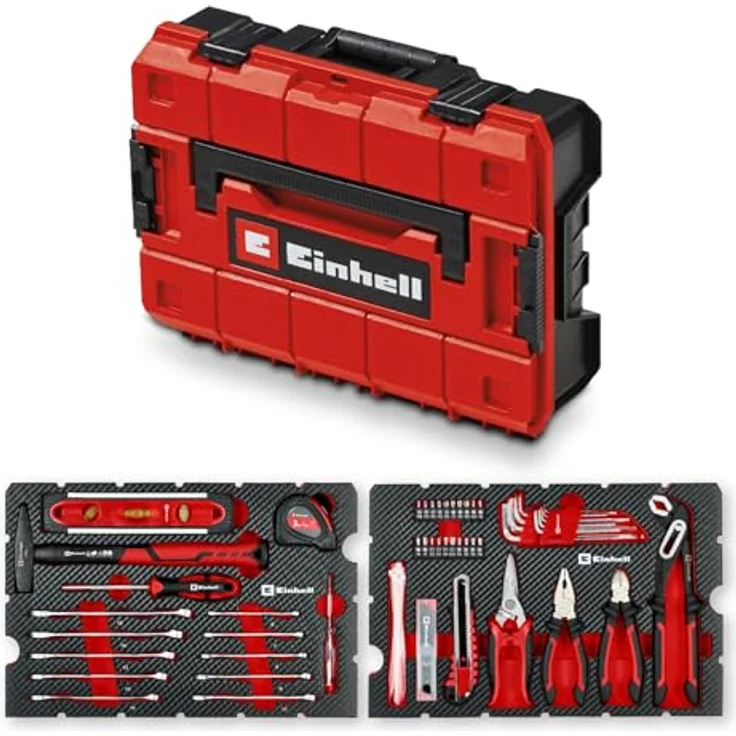 Einhell 370511 Werkzeugkoffer E-Case, 79-teiliges Starter Set mit Zangen, Hammer, Schraubendreher und Messwerkzeugen – Bild 1