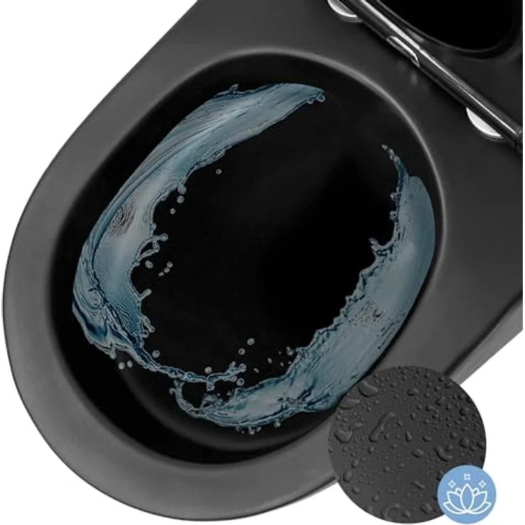 ECD Germany Spülrandloses Hänge WC mit Nano Beschichtung, Wand-WC kurze Ausladung 49 cm, Toilette Schwarz matt & WC-Sitz abnehmbar Duroplast Softclose Absenkautomatik, Tiefspüler Keramik Lotus Effekt – Bild 4