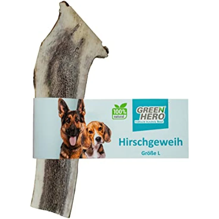 GreenHero Hirschgeweih Kausnack Größe L - 14 cm natürlicher und nachhaltiger Kauknochen aus Hirsch-Geweih für Hunde langlebig zur Unterstützung von Kiefer und Zähnen hypoallergener Hirsch Geweih – Bild 1